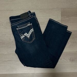 Men’s Salvage Dark Blue Denim Jeans with White Stitching